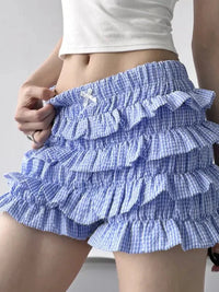 Plaid Ruffled Layered Shorts - Update AvenueTrendsi10010034254298210010034254298290df2ebb50d14004a5dca952942aae67 - Max - OriginBlue