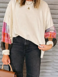 Plaid Sleeve Contrast Casual Sweatshirt - Update AvenueTrendsi1001005630511041001005630511047ec90531 - 65c1 - 4950 - a52f - 96e7e415d6b7 - Max - OriginBeige