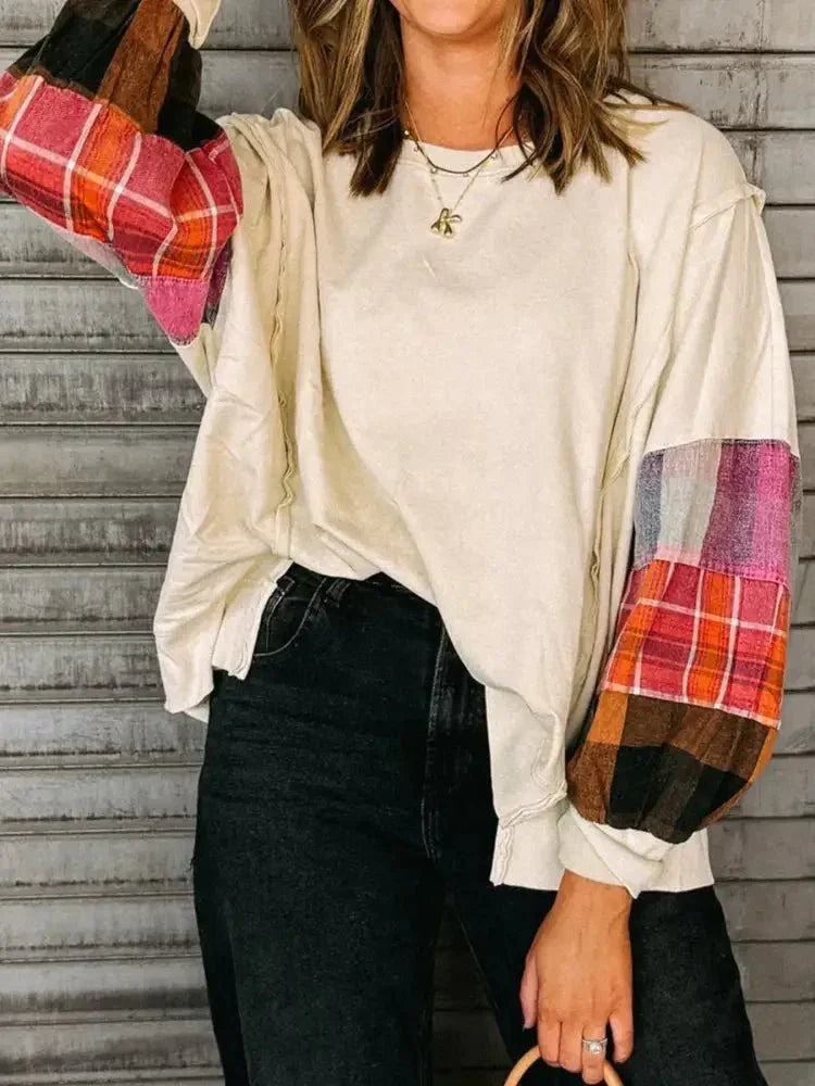 Plaid Sleeve Contrast Casual Sweatshirt - Update AvenueTrendsi10010056305110410010056305110418ab45a3 - 4bcb - 4138 - 9029 - d12144973bf9 - Max - OriginBeige