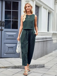 Plaid Sleeveless Top and Pants Set - Update AvenueTrendsi100100045522648100100045522648eec45a15 - c42d - 4954 - 9f09 - 543b145a5368 - MaxDark Green