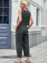 Plaid Sleeveless Top and Pants Set - Update AvenueTrendsi10010004552264810010004552264873e96046 - fb5c - 4720 - 8b5e - 675560018292 - MaxDark Green