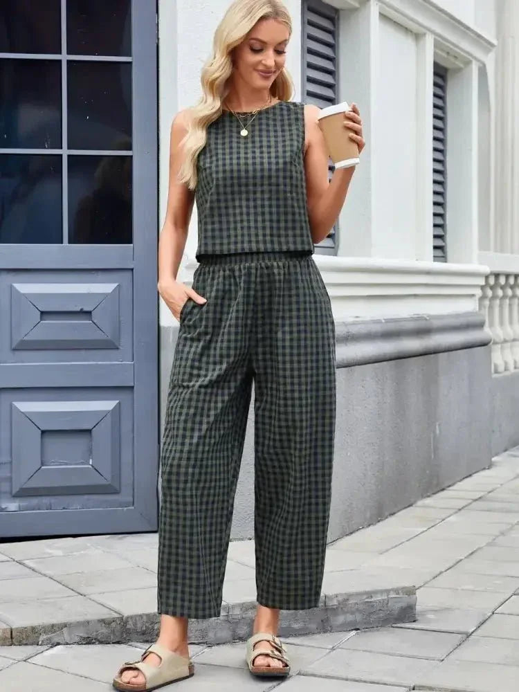 Plaid Sleeveless Top and Pants Set - Update AvenueTrendsi100100045523194100100045523194aaeaa06f - db33 - 4038 - b00e - 1932bbfe29c7 - MaxArmy Green