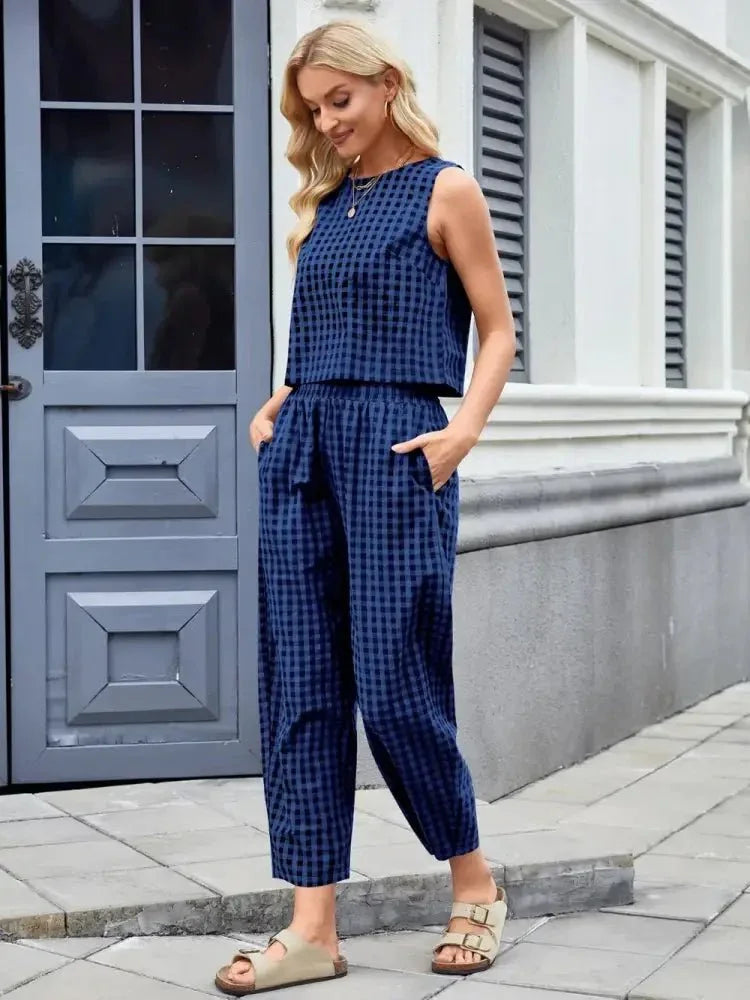 Plaid Sleeveless Top and Pants Set - Update AvenueTrendsi100100045523661100100045523661d6af4c53 - 341a - 497c - a17a - f7aaa71807f1 - MaxNavy