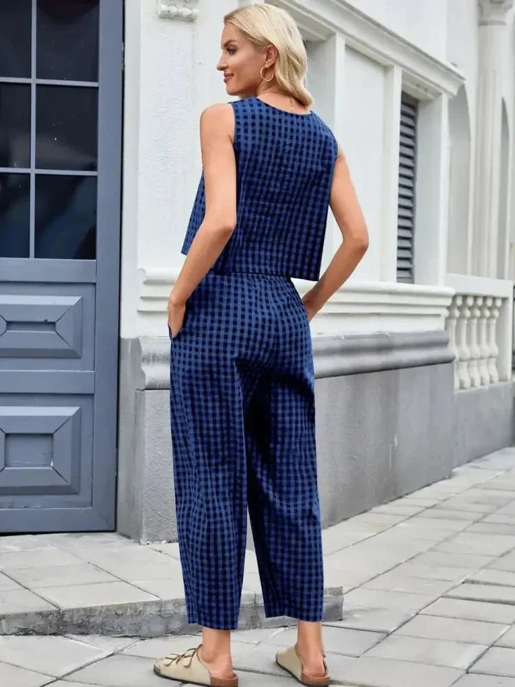 Plaid Sleeveless Top and Pants Set - Update AvenueTrendsi10010004552366110010004552366140c1dbcc - 5a47 - 433c - 8662 - e08e3907fc83 - MaxNavy