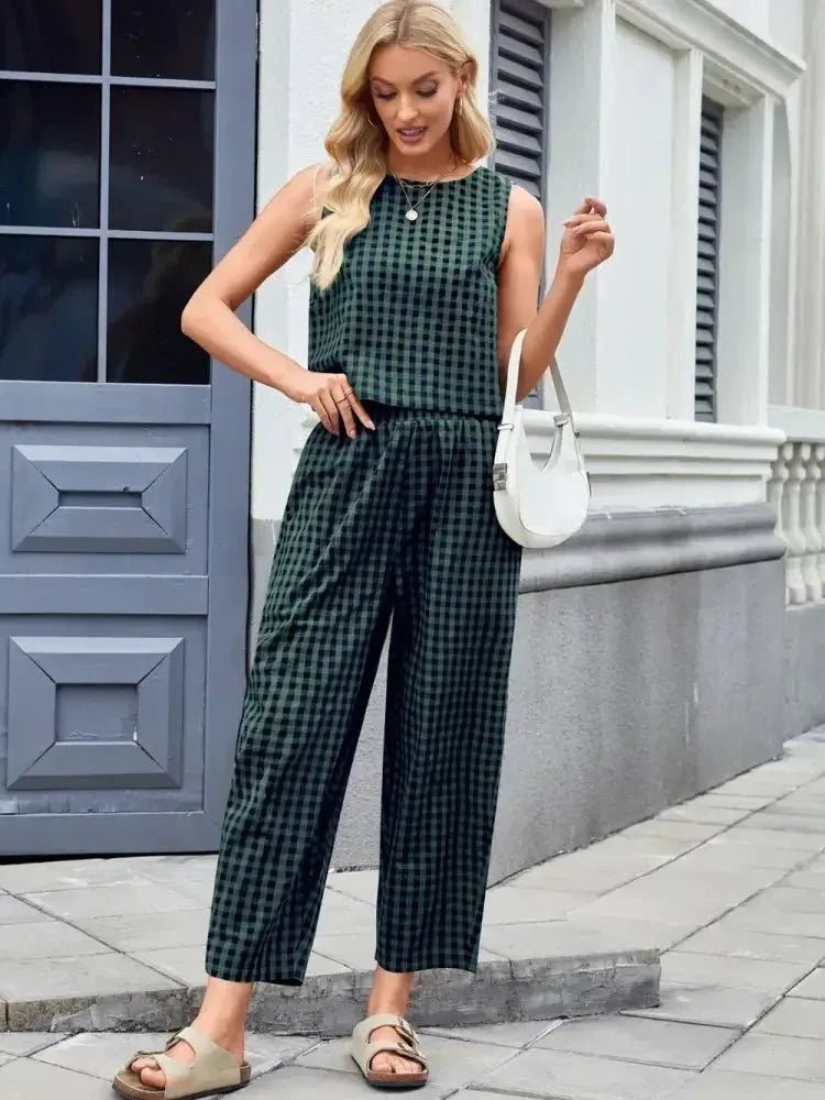 Plaid Sleeveless Top and Pants Set - Update AvenueTrendsi1001000455241891001000455241895b79ca48 - 6b53 - 4882 - 8e4f - 3d5fe1021d56 - MaxBrown