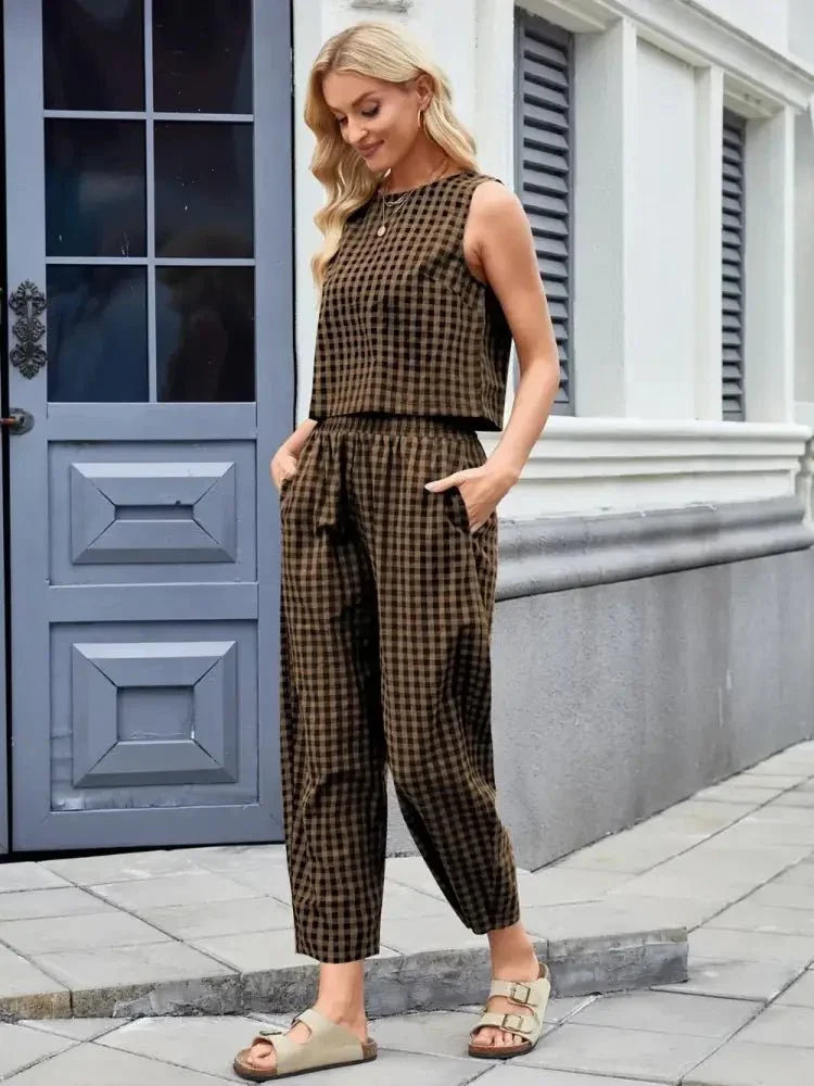 Plaid Sleeveless Top and Pants Set - Update AvenueTrendsi100100045524189100100045524189bff5fb23 - 04e1 - 4052 - 8245 - 29e10426ae82 - MaxBrown
