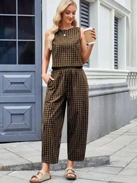 Plaid Sleeveless Top and Pants Set - Update AvenueTrendsi100100045524189100100045524189df5591ed - 3e09 - 4c44 - 881a - 7227848ded83 - MaxBrown