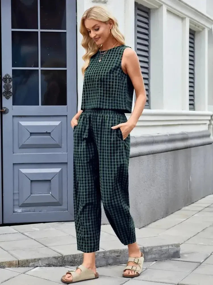 Plaid Sleeveless Top and Pants Set - Update AvenueTrendsi100100045524189100100045524189233988e4 - 6a67 - 449c - 932a - d5955e7bcdc9 - MaxBrown