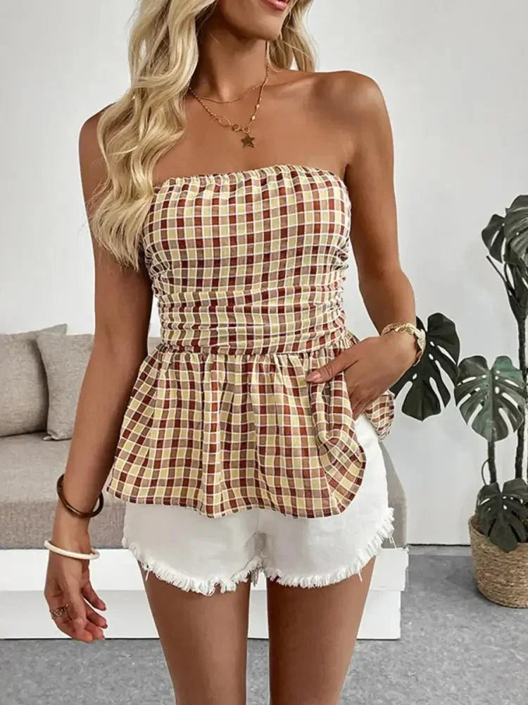 Plaid Smocked Tube Top - Update AvenueTrendsi1001007301652001001007301652007bd6ca4140244453a14dccc680438b64 - Max - OriginBrown