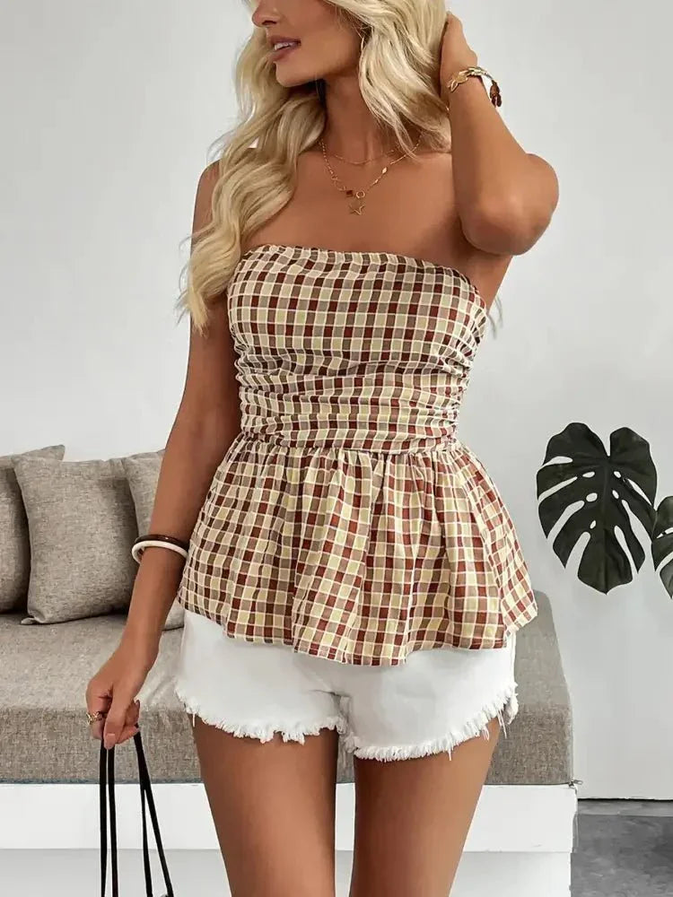 Plaid Smocked Tube Top - Update AvenueTrendsi100100730165200100100730165200f1826fc97c80471e89644aa80eed2b5a - Max - OriginBrown