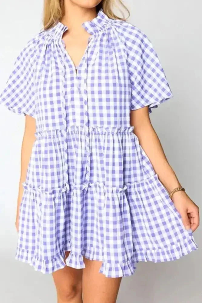 Plaid Tie Neck Short Sleeve Babydoll Mini Dress - Update AvenueTrendsi1001008929972441001008929972448c079b1c - 51e8 - 4dd2 - 8ded - 9c1cd56d1631 - MaxLavender