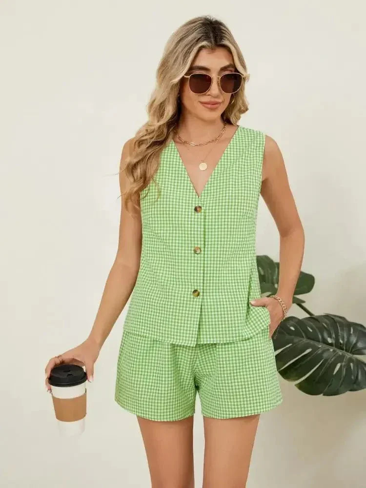 Plaid V - Neck Sleeveless Top and Shorts Set - Update AvenueTrendsi1001006206532711001006206532716bf638cd - c21c - 44a8 - b7d8 - e952f75f36a8 - MaxGreen