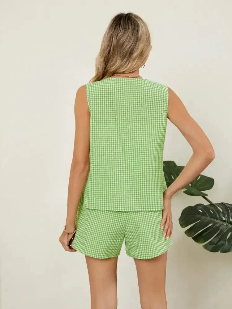 Plaid V - Neck Sleeveless Top and Shorts Set - Update AvenueTrendsi100100620653271100100620653271a380d1aa - a71c - 4c44 - 93f9 - 52f3e2d99a1f - MaxGreen
