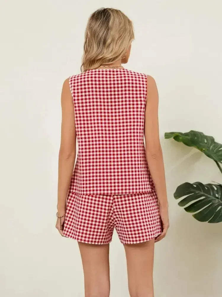 Plaid V - Neck Sleeveless Top and Shorts Set - Update AvenueTrendsi100100620653733100100620653733ef10cbe7 - 6331 - 40a7 - a827 - 36d2c210b57e - MaxDeep Red