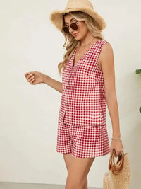 Plaid V - Neck Sleeveless Top and Shorts Set - Update AvenueTrendsi10010062065373310010062065373374e5a62d - f2d1 - 4ecf - b3c0 - daf798790dd1 - MaxDeep Red