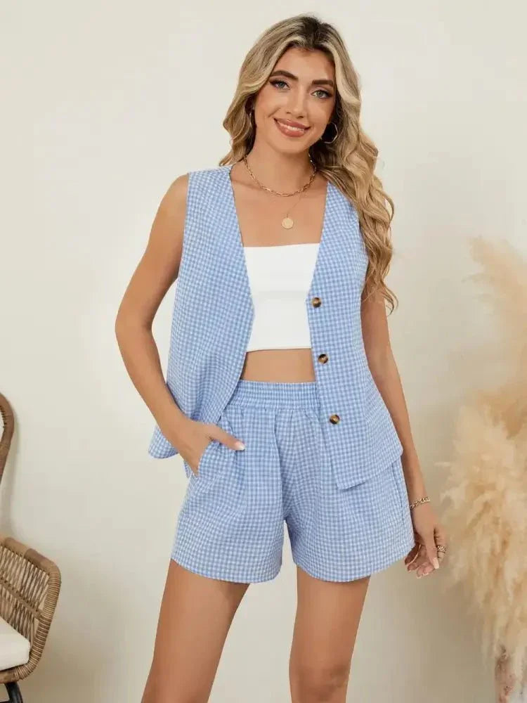 Plaid V - Neck Sleeveless Top and Shorts Set - Update AvenueTrendsi1001006206596651001006206596658a6ded29 - 7f2d - 43e6 - 8fcc - 6cc791ef5170 - MaxSky Blue