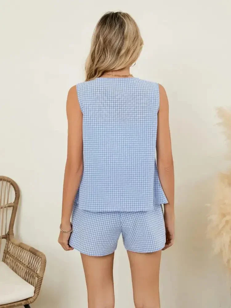 Plaid V - Neck Sleeveless Top and Shorts Set - Update AvenueTrendsi1001006206596651001006206596657ba56cc4 - fa31 - 4591 - 9c10 - c1a8668d2bff - MaxSky Blue