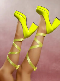 Platform Block Heel Pumps with Ankle Wrap Straps
