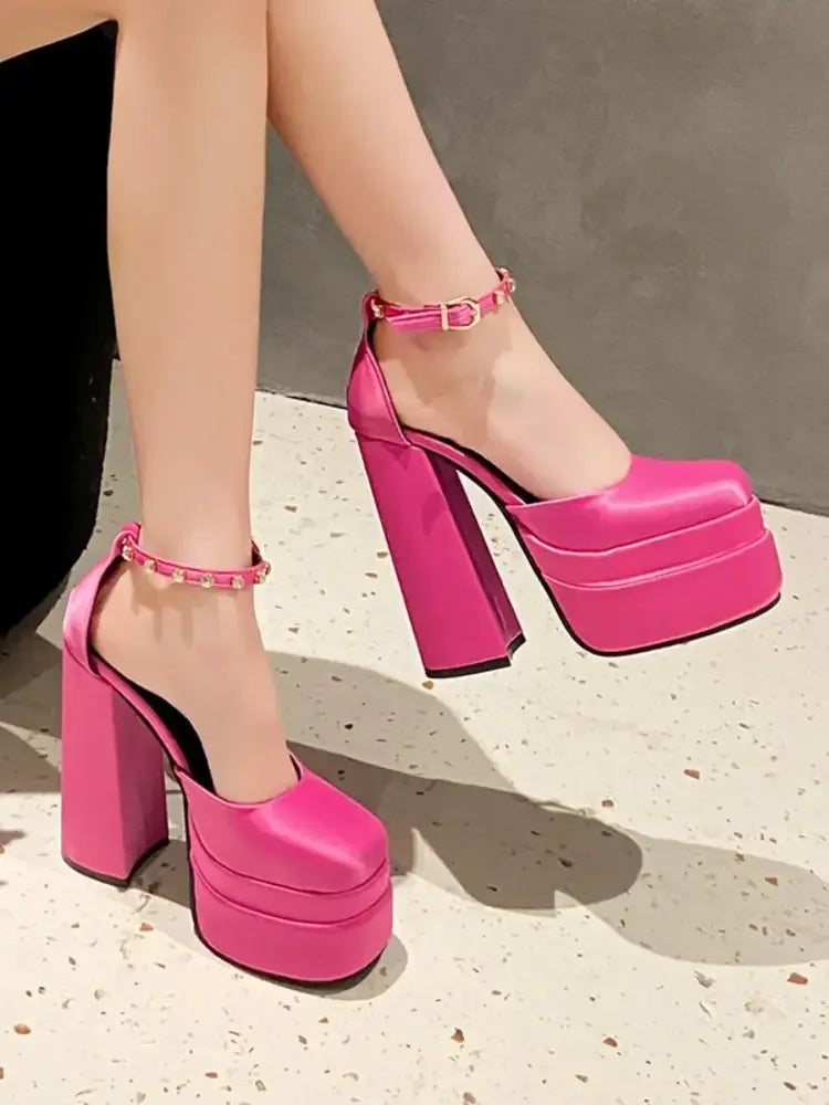 Platform High Heel Ankle Strap Pumps