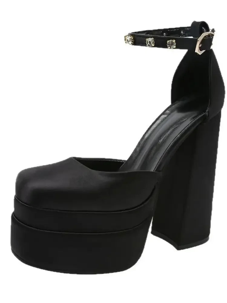 Platform High Heel Ankle Strap Pumps