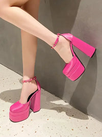 Platform High Heel Ankle Strap Pumps
