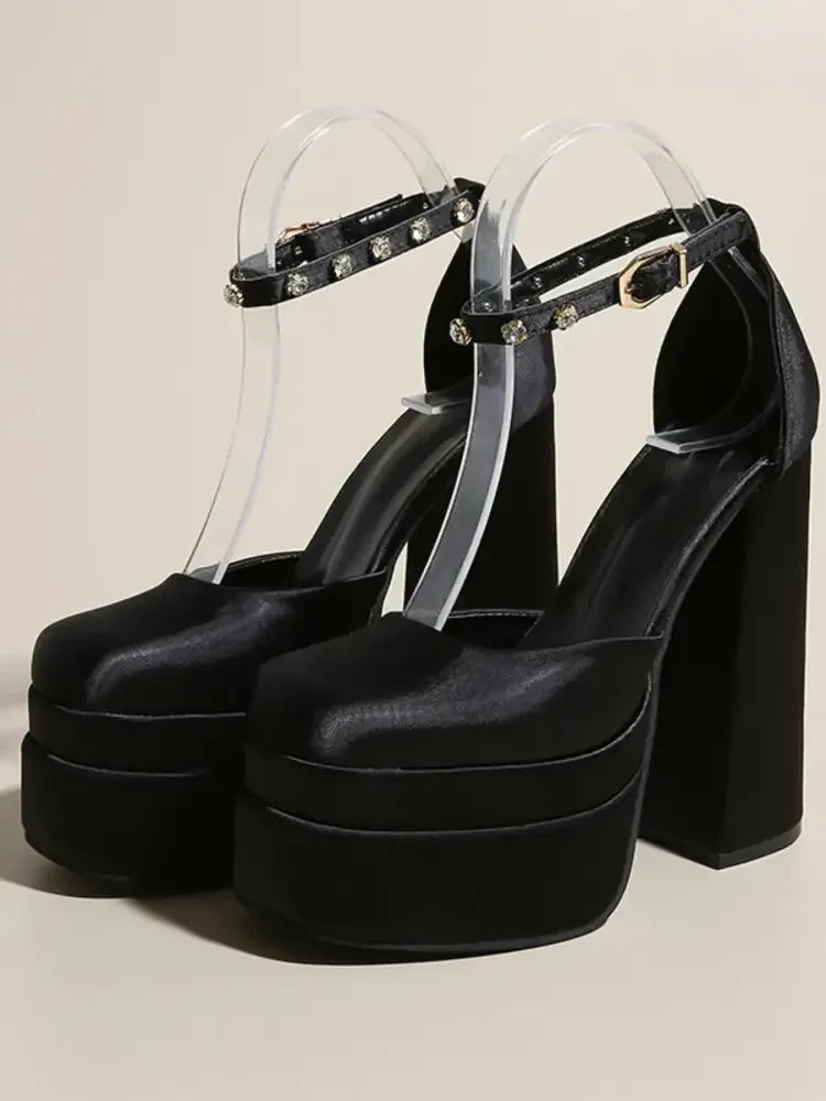 Platform High Heel Ankle Strap Pumps