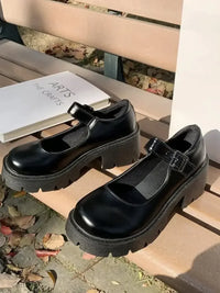 Platform Mary Jane Loafers with Buckle Strap