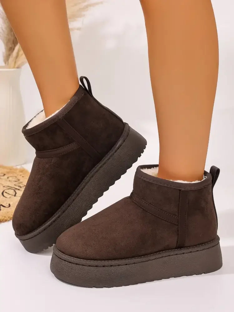 Platform Winter Ankle Boots with Cozy Fleece Lining