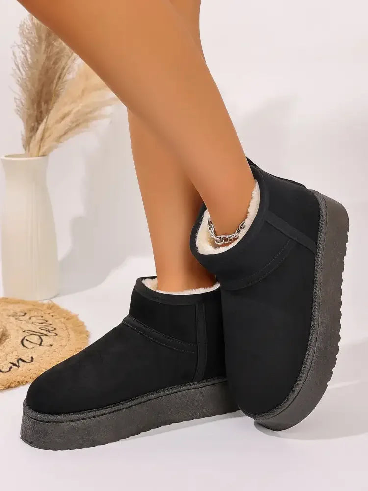 Platform Winter Ankle Boots with Cozy Fleece Lining