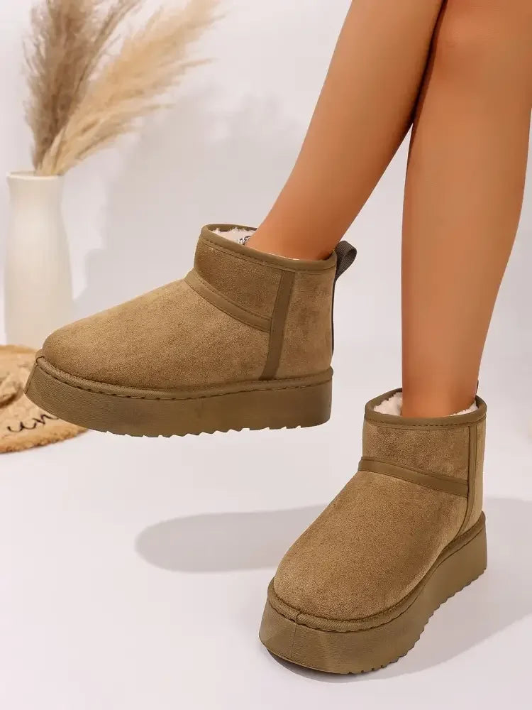 Platform Winter Ankle Boots with Cozy Fleece Lining