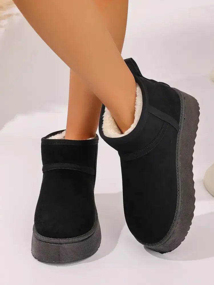Platform Winter Ankle Boots with Cozy Fleece Lining
