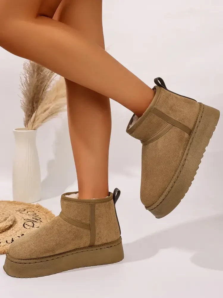Platform Winter Ankle Boots with Cozy Fleece Lining