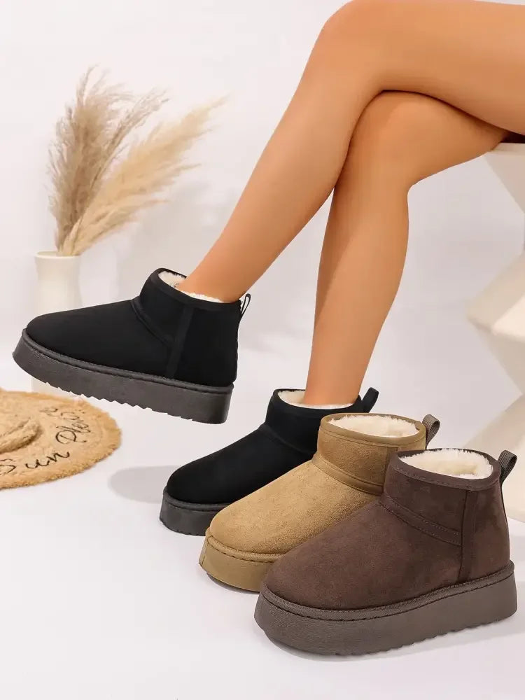 Platform Winter Ankle Boots with Cozy Fleece Lining