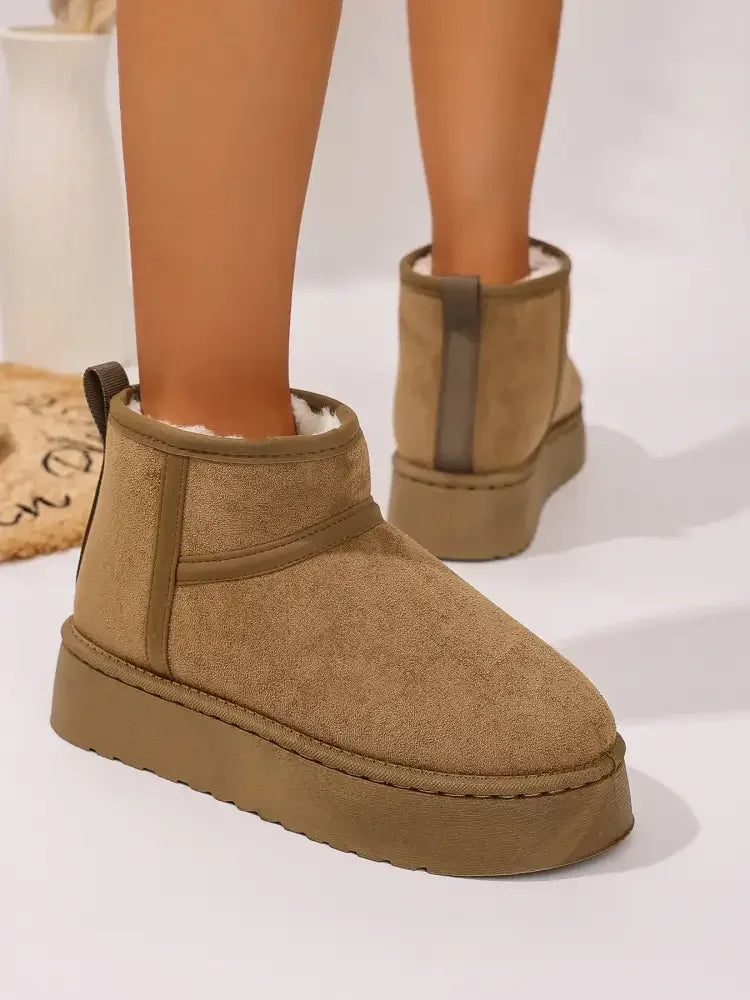 Platform Winter Ankle Boots with Cozy Fleece Lining