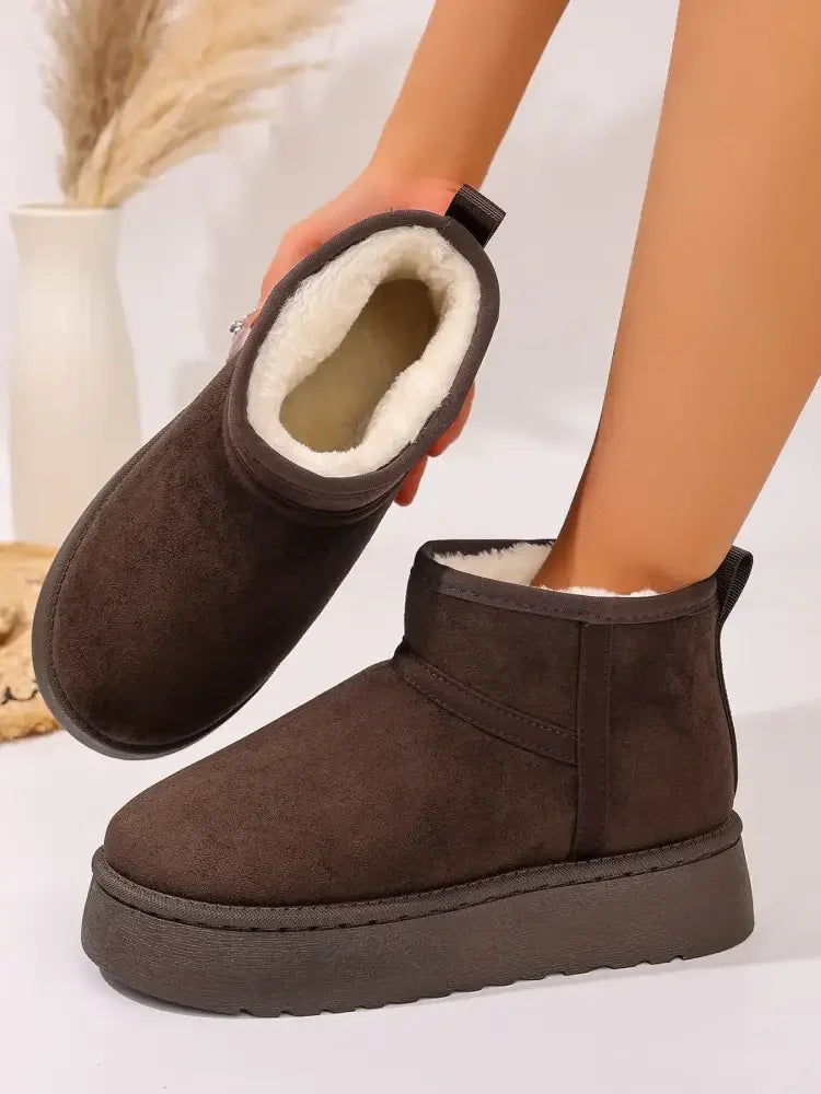 Platform Winter Ankle Boots with Cozy Fleece Lining