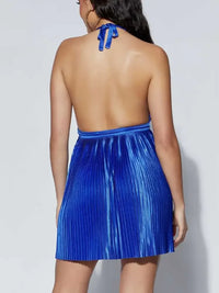 Pleated Halter Neck Mini Dress