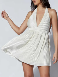 Pleated Halter Neck Mini Dress