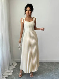 Pleated Tie-Shoulder Maxi Dress