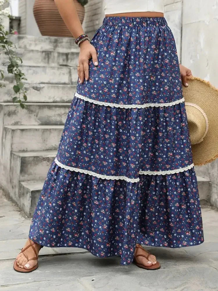 Plus Size Floral Elastic Waist Maxi Skirt - Update AvenueBoho VibesTrendsi10010040300186910010040300186976851a86 - 83f9 - 481e - a324 - 0f7782d77490 - Max - OriginDark Blue