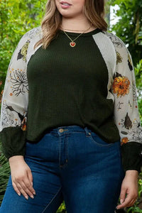 Plus Size Floral Waffle - Knit Round Neck Blouse - Update AvenueTrendsi10010172364464810010172364464810ad866d9b5d4290aabf23a6ba049d6c - MaxArmy Green