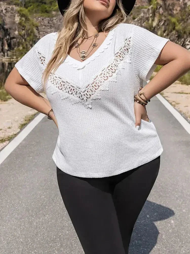 Plus Size Lace Detail V - Neck Short Sleeve Blouse - Update AvenueTrendsi100101612612895100101612612895c04111a5c50840be831f00fe6641ec71 - MaxWhite