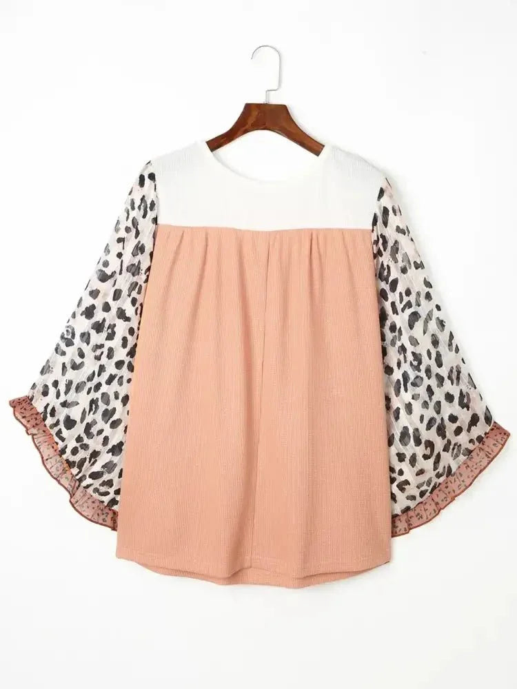 Plus Size Leopard Ruffle Trim Long Sleeve Blouse - Update AvenueTrendsi10010174574644610010174574644671afc3bffbe04aaaa1b31cc1032ea068 - MaxWatermelon pink