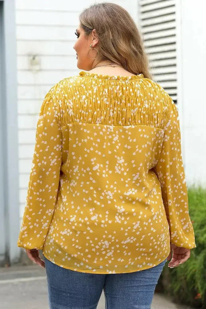 Plus Size Notched Neck Smocked Blouse - Update AvenueTrendsi100101465103589100101465103589e3a4528d53e5411ea1cd96362b02c1c9 - MaxCanary Yellow