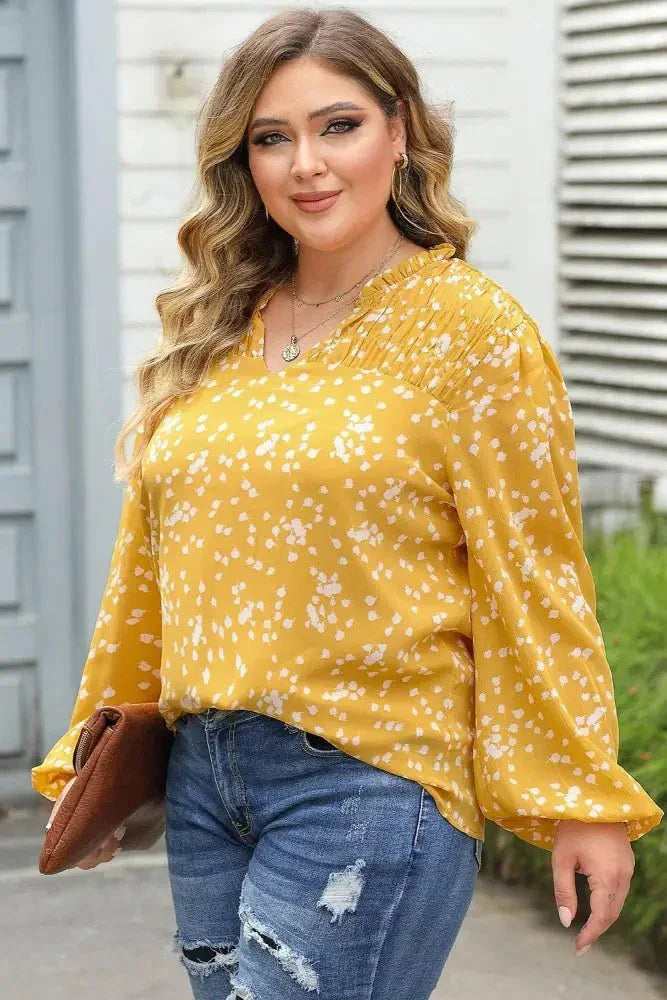 Plus Size Notched Neck Smocked Blouse - Update AvenueTrendsi100101465103589100101465103589c5355cda5df143629f6436e2b95b5b57 - MaxCanary Yellow