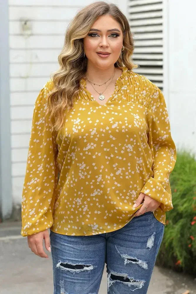 Plus Size Notched Neck Smocked Blouse - Update AvenueTrendsi100101465103589100101465103589a52cc956de6849b99dee4172294fb8a9 - MaxCanary Yellow