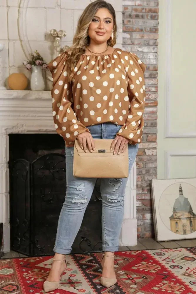 Plus Size Polka Dot Long Sleeve Blouse - Update AvenueTrendsi100101685649112100101685649112b5fee229d6144e739f5823a58a63ec10 - MaxKhaki
