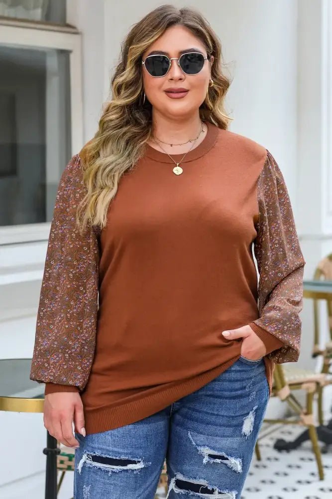Plus Size Printed Dropped Shoulder Round Neck Blouse - Update AvenueTrendsi100101467525313100101467525313e2daacaa0c5843f0914a838ce03be564 - MaxBrown