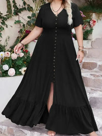 Plus Size Ruffled Hem Button Down V - Neck Short Sleeve Maxi Dress - Update AvenueFestival VibesTrendsi1001008231711901001008231711905926f7ec - 2df2 - 439c - 80c0 - 3b36732fa677 - MaxBlack