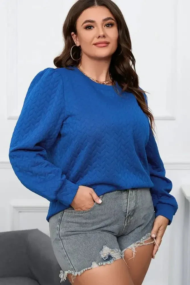 Plus Size Textured Round Neck Long Sleeve Top - Update AvenueTrendsi1001012261788531001012261788534d7e8a67038e452ea8eb9309a731f6c5 - MaxCobalt Blue