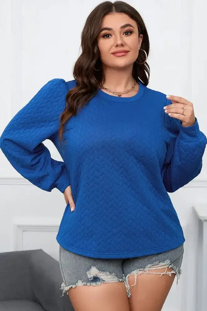 Plus Size Textured Round Neck Long Sleeve Top - Update AvenueTrendsi10010122617885310010122617885377fbb0849d774074a72ac88b8299f4a2 - MaxCobalt Blue